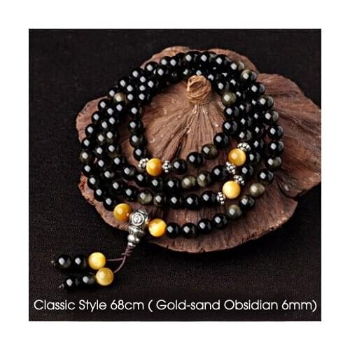 Fengshui Gold Obsidian bracelet 108 Buddha beads ice species obsidian gold stone bracelets pi xiu accessories Bead Diameter 6mm
