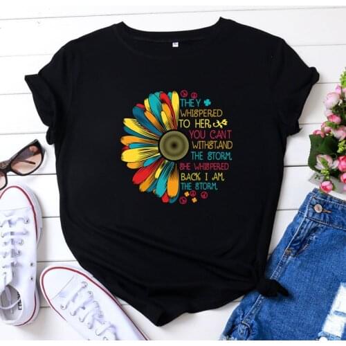 Taytayvola Women T-shirts Summer Fashion Woman Cotton Tops Tees Casual Short Sleeve O-neck Tshirt Sunflower Print T Shirts 2021