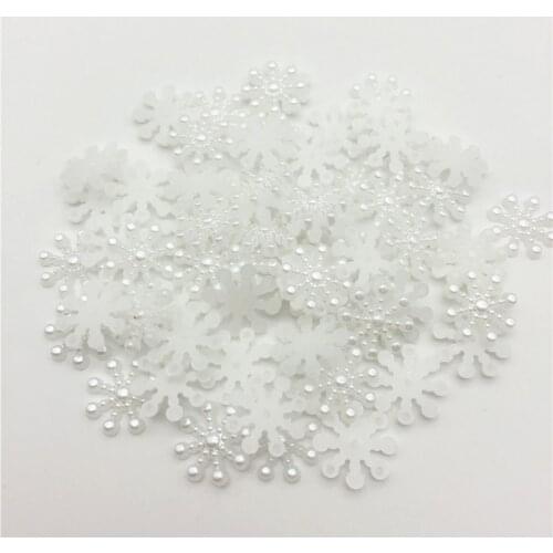 100pcs 15mm White Pearls Snowflakes Flatbacks Resin Christmas Cabochons Embellishment For Scrapbooking Cardmaking