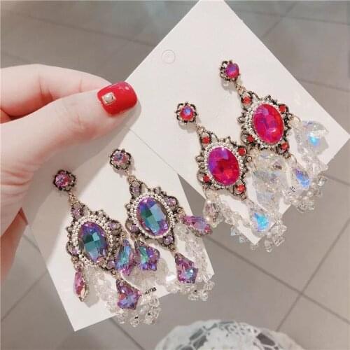 Korean Vintage Luxury Colorful Cystal Drop Earrings For Women Girls Elegant Pearl Beads Tassel Pendientes Jewelry