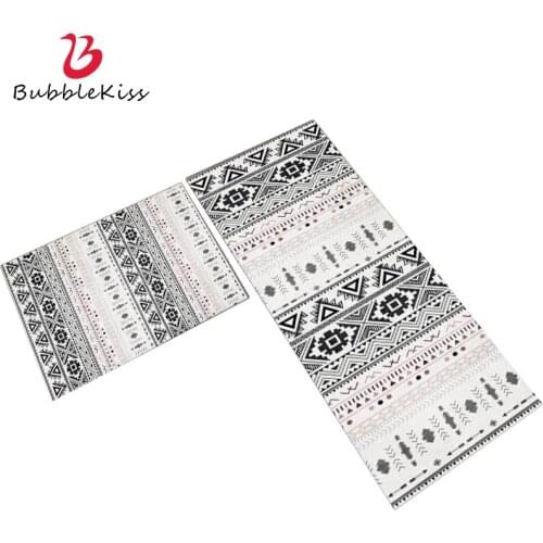 Bubble Kiss Ethnic Style Long Kitchen Carpet Black And White Printing Living Room Area Carpet Foldable Bedside Decorative Rugs
