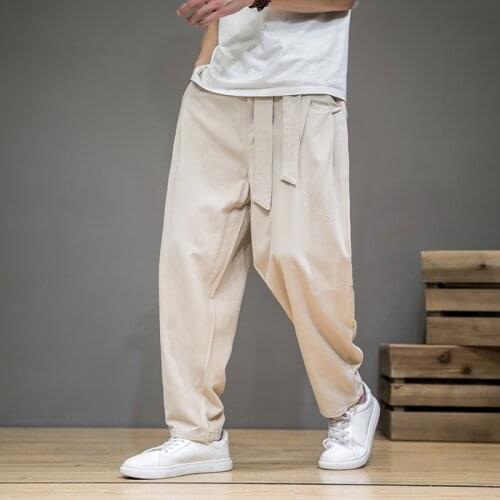 Mens Summer Casual Pants Cotton Linen Harem Trousers Elastic Waist full long hip hop dancing Pants plus size Trousers M-7XL