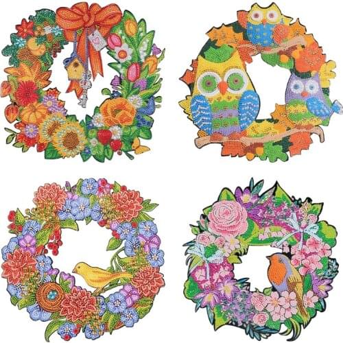 DIY Diamond Painting Wreath Kit for Door Home Wall Decoration Special Shaped Drill Embroidery Cross Stitch