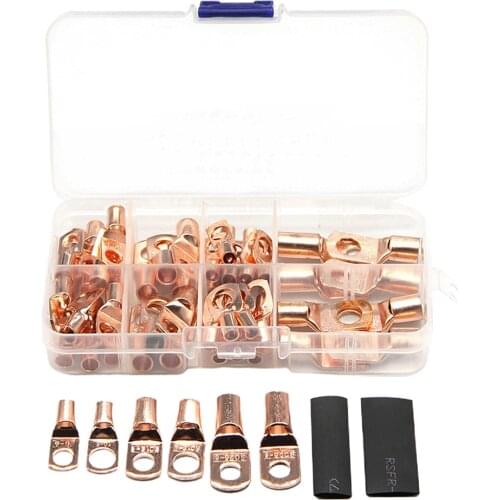 140PCS Assortment Car Auto Copper Ring Terminal Wire Crimp Connector Cable Battery Terminals Soldered Connectors Kit