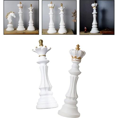 2x Chess Statue Home Office Chessman Figurine King Queen Desktop Gifts