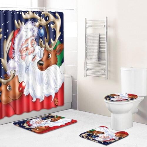 New Christmas shower curtain toilet four-piece floor mat absorbent non-slip door mat bedroom living room carpet bathroom rug set