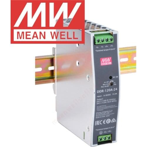Original Mean Well DDR-120A-24 Din Rail Type DC-DC Converter meanwell 24V/4.2A/100.8W DC to DC Power Supply 9-18Vdc input