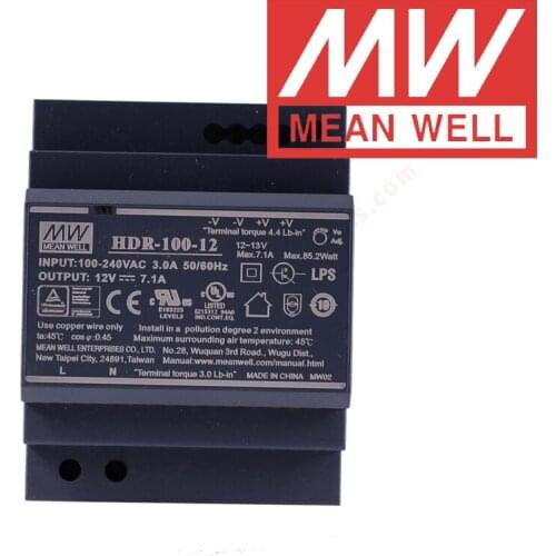 Original Mean Well HDR-100-12 meanwell 12V DC 7.1A 85.2W Ultra Slim Step Shape DIN Rail Power Supply