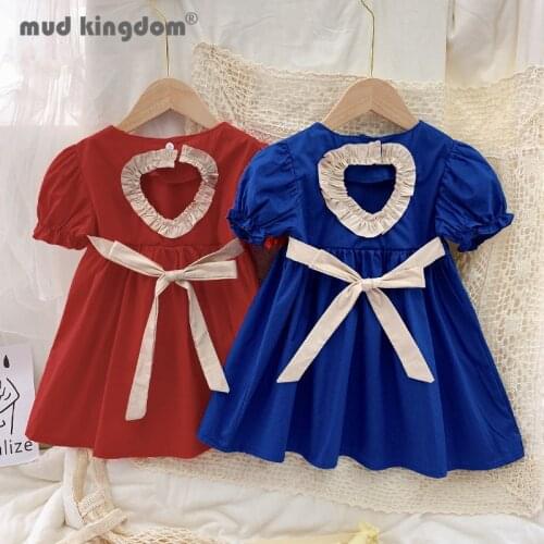 Mudkingdom Princess Dress Girls Hollow halter Bow-knot Crew Neck Short Sleeve Cute Dresses for Kids Fashion Summer Clothes