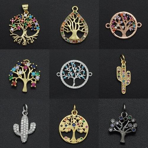 Gorgeous Diy Flowers CZ Charms Wholesale Cactus Necklace Pendant Zircon Tree of Life Connector For Jewelry Bracelet Making