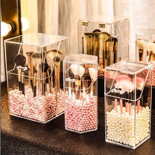 Clear Makeup Brush Storage Box Cosmetic Organizer Plastic Box Lipstick Display Rack Storage Bucket Acrylic Bathroom Accessories