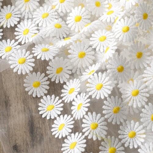 Mesh fabric white daisy embroidery soft lace fabric wedding dress cheongsam skirt dress fabric