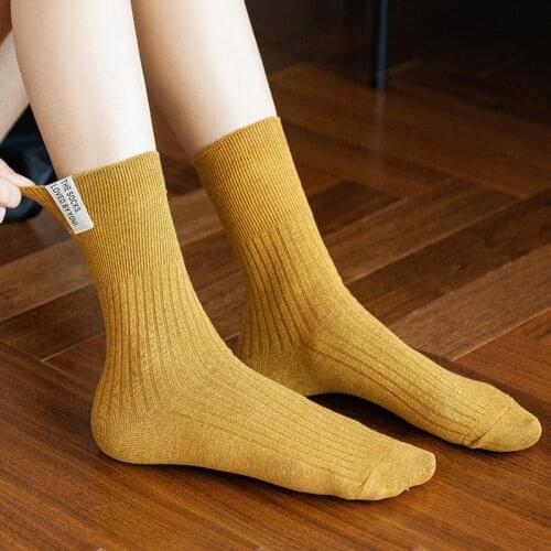 Japanese High School Girls Loose Long Socks Korean Fashion Cotton Knitting Woman Socks Solid Colors Harajuku Retro Crew Socks