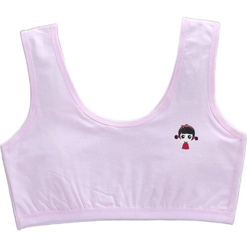 Puberty Girls Wide Strap Training Bra Double Layer Cartoon Underwear Crop Top