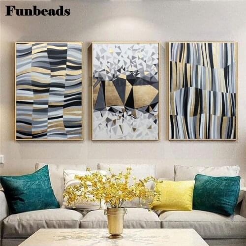 Three Diamond Paint Full Square Grey Abstract Textured Diamond Embroidered Diamond Inset Grey Wave Triptych, FF4076