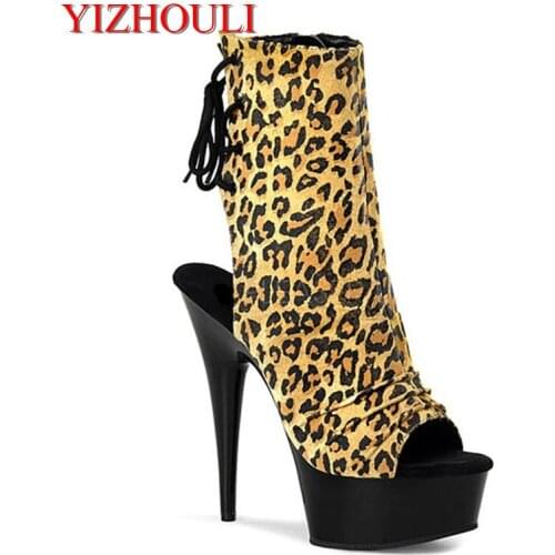 15CM high heels with low boot, pipe-dancing shoes, comfortable leopard-print and waterproof platform Dance Shoes