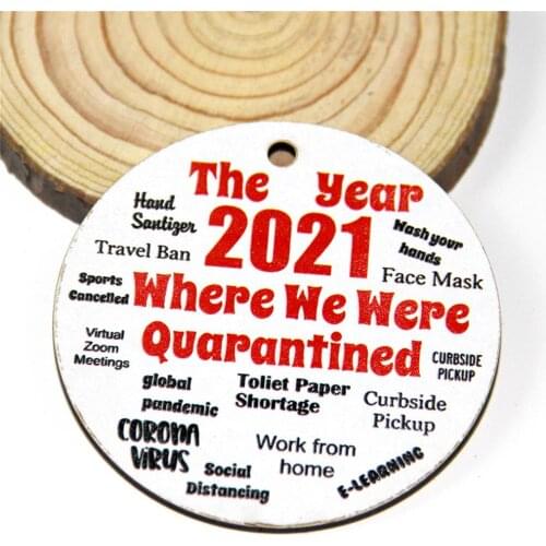 Christmas Tree Ornaments Pendant 2021 Wooden Round Hanging DIY Xmas Tree Hanging Decor For Home Best Kids Gift