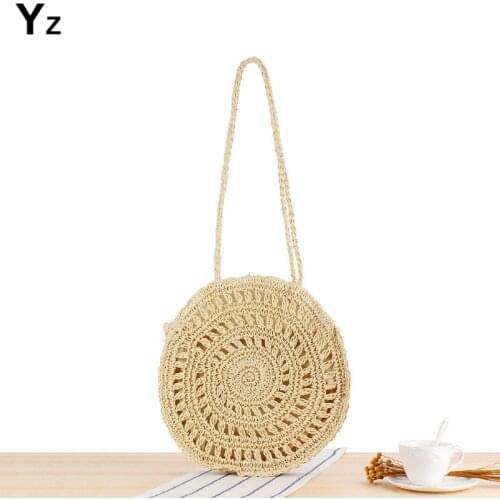 Aaby 2021 Bohemian Straw Bags For Women Circle Beach Handbags Summer Rattan Shoulder Bags Handmade Knitted Travel Big Totes Bag