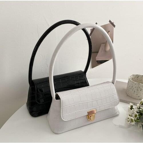 Women New Fashion Stone Pattern Vintage PU Leather Shoulder Underarm Bags Pure Color Casual Ladies Small Top-handle Handbags