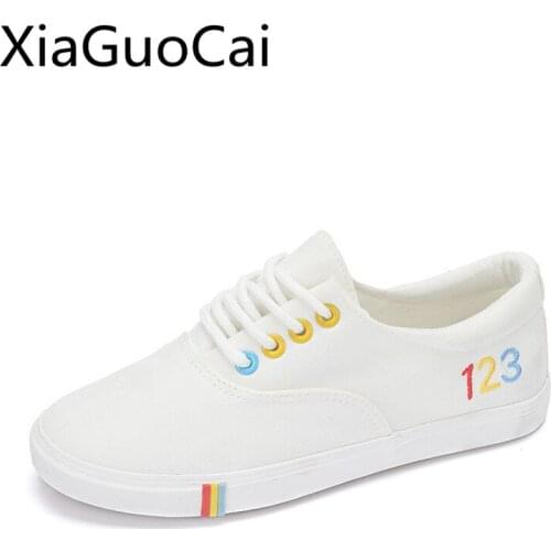 123 Style Fashion Round Toe Women Flat Sneakers Mixed Colors Sewing Female Flat Casual Shoes Lace Up Women Canvas Shoes