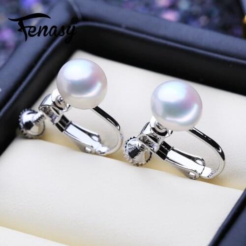 FENASY 925 Sterling Silver Clip On Stud Earrings Natural Freshwater Pearl Earrings For Women Wedding Fashion Boho Jewelry