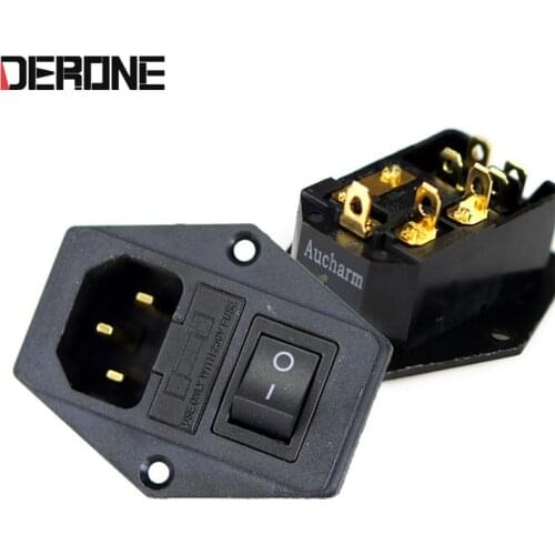 1 piece Gold-plated copper power socket and fuse seat and power switch for amplifier dac muisc player