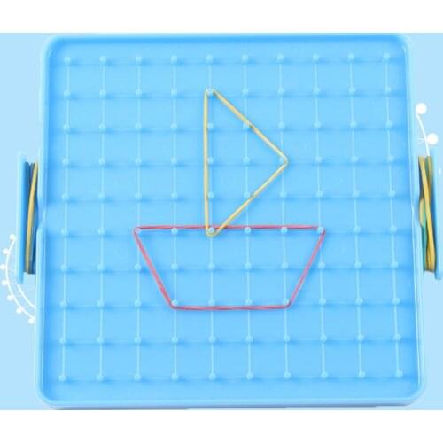 16x16cm Double Sided Geoboard Nails Peg Board Elastic Bands Kids Teaching Aids Plastic double-sided smart toy with elastic band