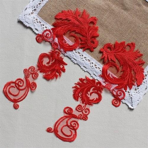 2Pair/ 4pcs 30X14cm Black Ivory Red Free Shipping Floral Motif Venise Venice Soft Net Lace Trim Applique BD0333