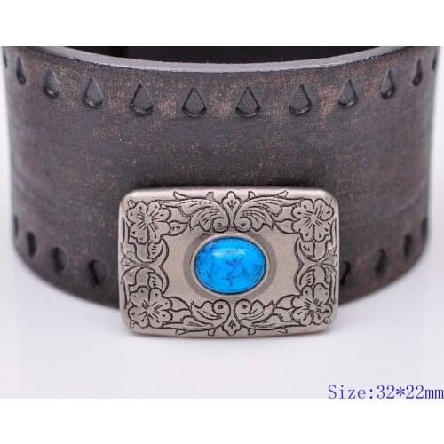4PC 32X22MM Antique Silver BLUE Turquoise Western Flower Decor Saddle Belt Conchos