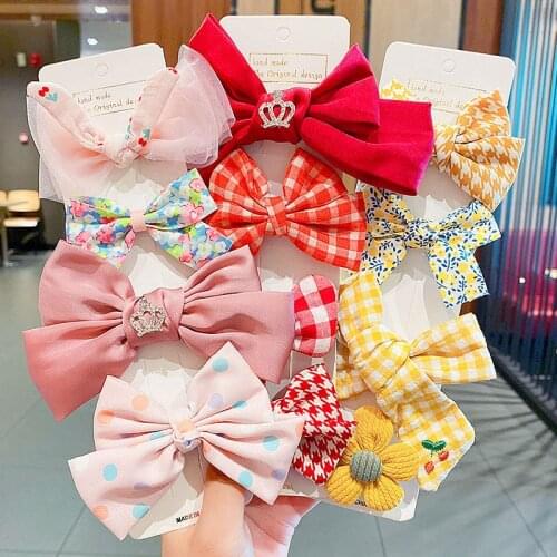 4Pcs/Set Korean Sweet Solid Color Bows Hair Clip For Kids Girls Boutique Handmade Hairpins Barrettes Headwear Hair Accessories