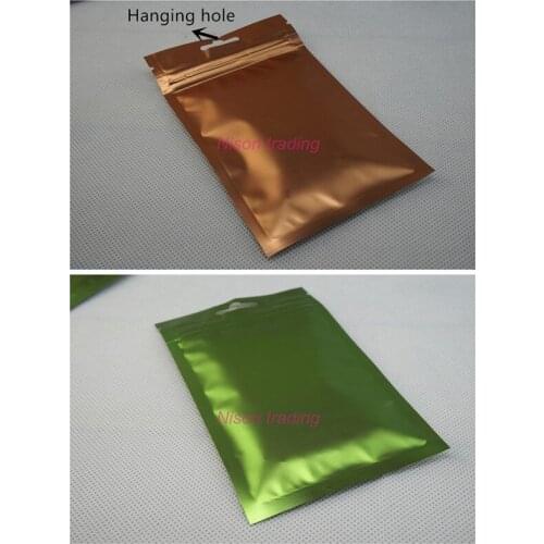9x15cm 100pcs Colored aluminium ziplock bag -one side matte clear back green/orange aluminizing foil zipper lock pack tea sachet