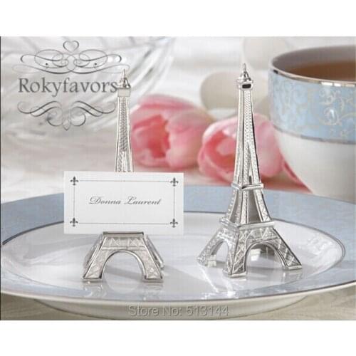 FREE SHIPPING 50PCS Romantic Paris Themed Eiffel Tower Silver-Finish Place Card Holder Wedding Table Decorations