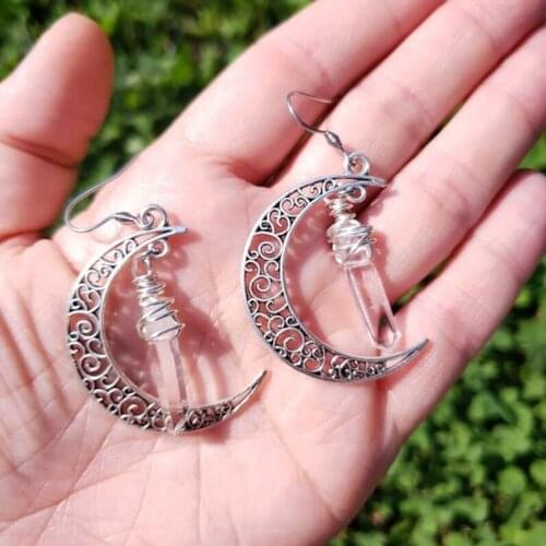 Bohemian earrings, quartz earrings, moon earrings, hippie earrings, lightweight earrings, celestial earrings, handmade earrings