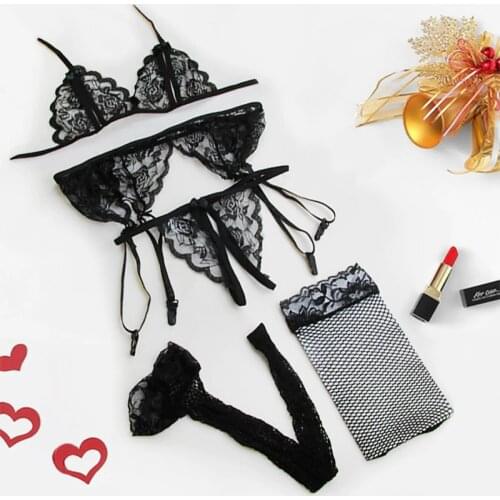 CDJLFH 4pc Set Women Intimate Sleepwear Robe Sexy Lingerie Femme Costume Night Gown Erotic Exotic Apparel Porno Sex Underwear