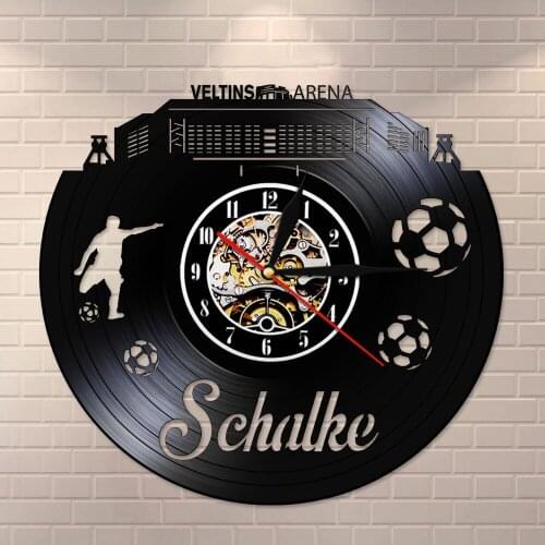 German City Football Stadium Fans Gelsenkirchen Skyline Silent Wall Clock Celebration Champion Wall Art Vinyl Record Watch