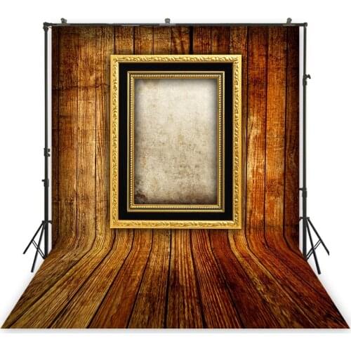 Old Retro Golden Photo Frame On Wooden Background For Photography Wood Backdrop Portrait Studio Photo Booth Supplies Photoshoot