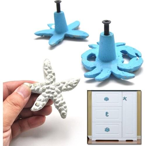 Kids' Room Mediterranean Blue/White Vintage Iron Art Crab Starfish Shell Door Knob Pull Hook Ancient Style Cabinet Drawer Handle