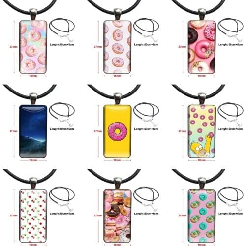 For Wedding For Junior Delicious Donut Pink Colorful Cute Steel Color Glass Cabochon With Rectangle Shaped Pendant Choker