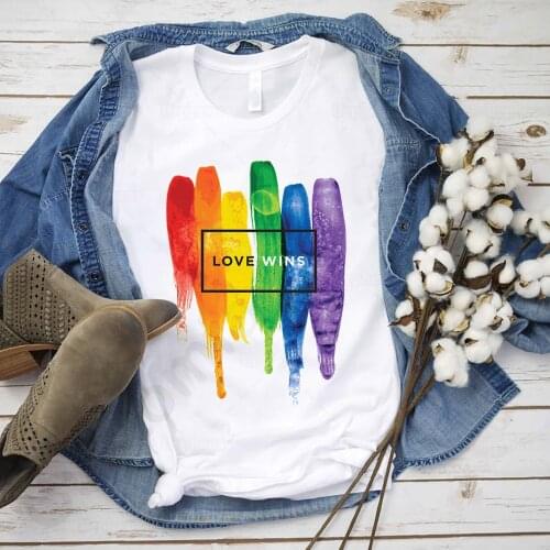 Watercolor LGBT Shirt Love Wins Pride Rainbow Tshirt Typographic Aesthetic Art Summer Top Tees 100% Cotton Material