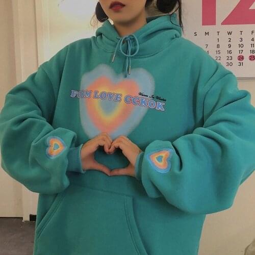 Heart embroidered Hooded 2021 plus size hoodies hoodies women kawaii clothing aesthetic
