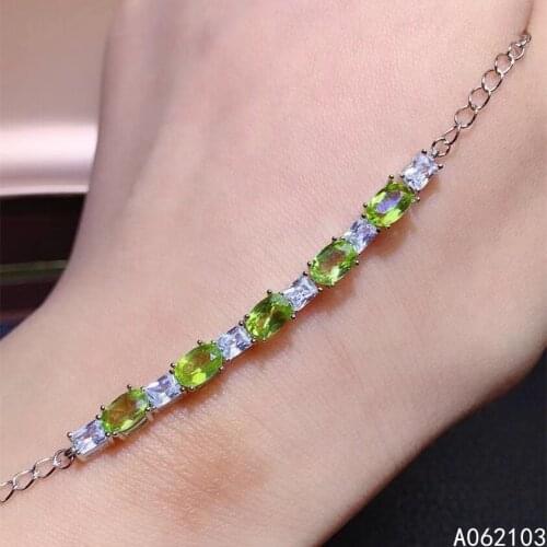 KJJEAXCMY fine jewelry 925 sterling silver inlaid natural peridot Womens elegant fashionable gem hand bracelet support detectio