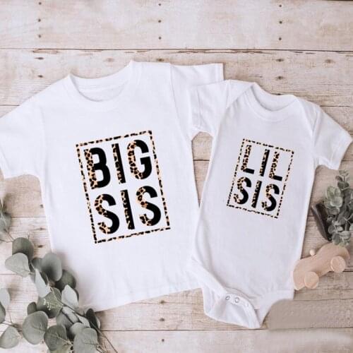 Family Matching Outfits Clothes Big Sister Little Sister Fashion Look Leopard Print Kids T-shirts Girls T shirt Baby Rompers