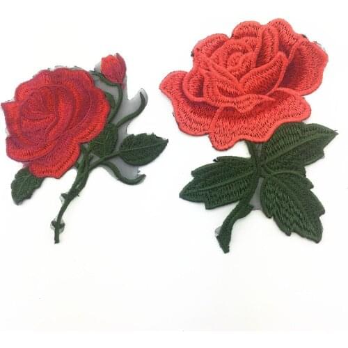 Red rose Flower Embroidered lron on Patch Lace Applique Garment Embroidery Dress Patches Clothing DIY Accessory