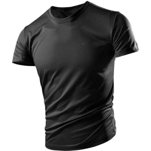 2021 Summer Men Round Collar Sports Leisure Breathable Sports T-shirt Customized Loose Speed Dry Ice Silk Large Size Mens Wear