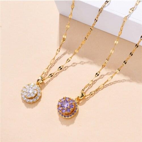 Luckydays Lucky Crystal Pendant Ladies Necklace Women Wedding Stainless Steel Jewelry Female Party Chokers Necklaces