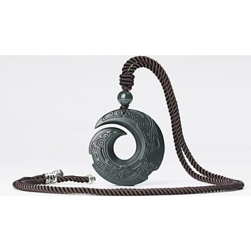 Mens Dragon Necklace Dark Green HETIAN Nephrite Jades Carved Dragon Pattern Pendant Gift for Males Fine Jewelry Free Chain