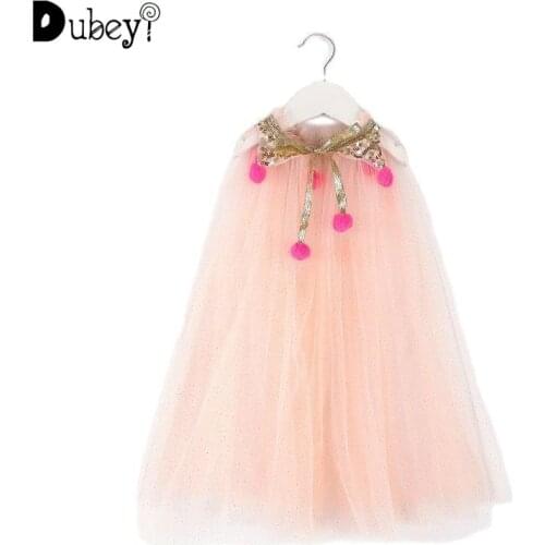 Fairy Cloak for Girls Birthday Christmas Party Sequins Sparkly Pom Pom Star Heart Mesh Thin Poncho