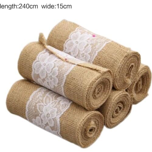2021 New Jute Burlap Roll With White Lace Vintage Decorative Craft Ribbon Table Sash Decor For Chair Wedding Home