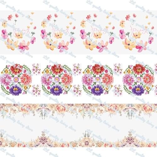 New design flowers printed grosgrain ribbon/16mm printed elastic foe ribbons DIY hair bows Sewing webbing 50 yards