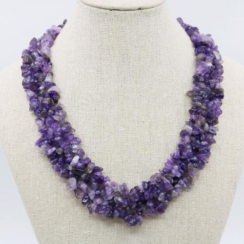 Natural Purple Amethysts Stone Irregular 3Rows Necklace Jewelry Women Girl Party Gifts Wedding Christmas Wholesale Prices 18inch